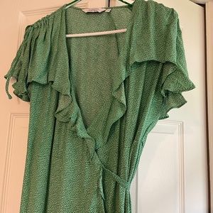 & Other Stories Green Petals Asymmetrical MIDI Wrap Dress